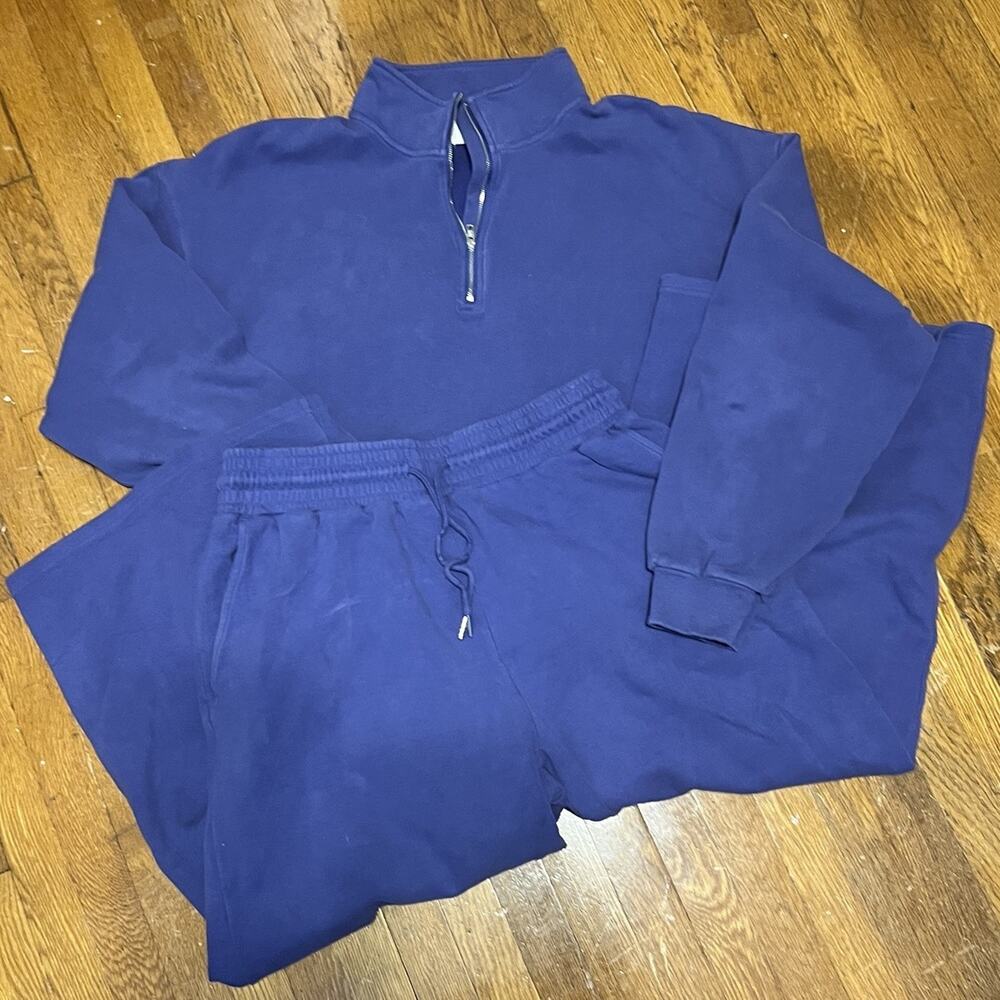 Zyia 2 Pc. Jogger Set Crew Neck Sweatshirt W/ Zipper & Wide Leg Pant Set Purple